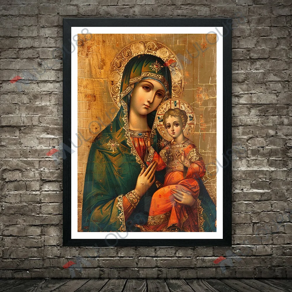 Holy Byzantine Icon Art Print,Sacred Imagery,Traditional Christian Decor,Our Lady and the Archangel wall art canvas painting