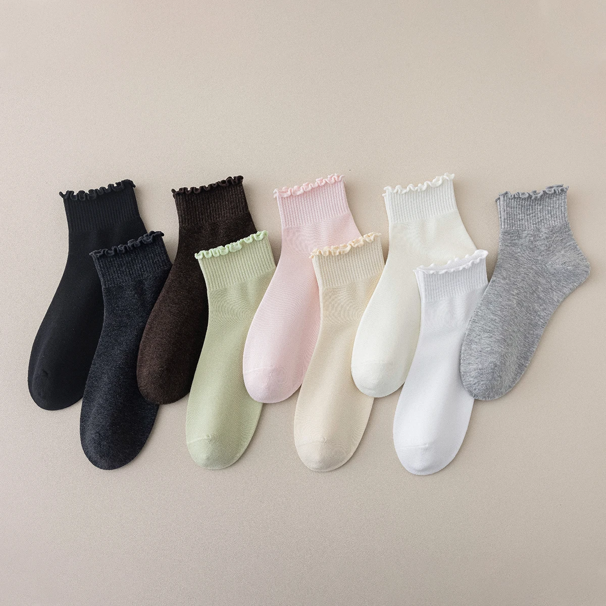 3 أزواج من الجوارب النسائية القطنية للربيع والخريف ذات اللون النقي البسيط من الدانتيل مع جوارب صيفية عصرية على طراز الكلية #2