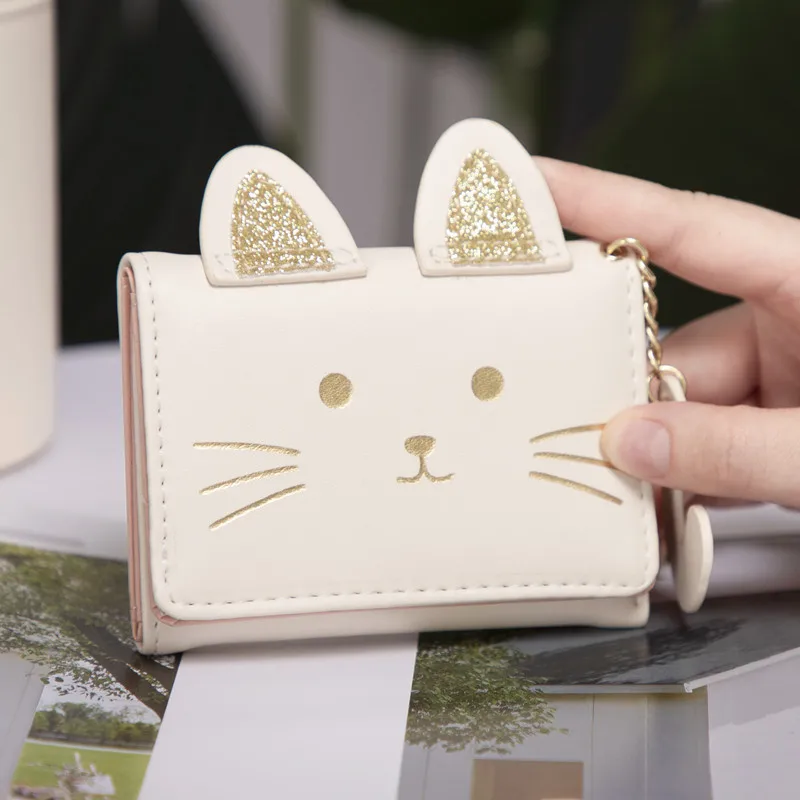 1pc Mini Cat Pattern Wallet, Cute All-match Button Card Holder, Fashion Short Wallet