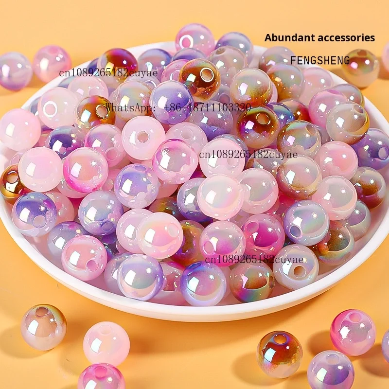 16mm Electroplated High-Gloss Gradient Style Halo-Dyed Through-Hole Colorful Loose Beads for DIY Clothing Accessories Plastic