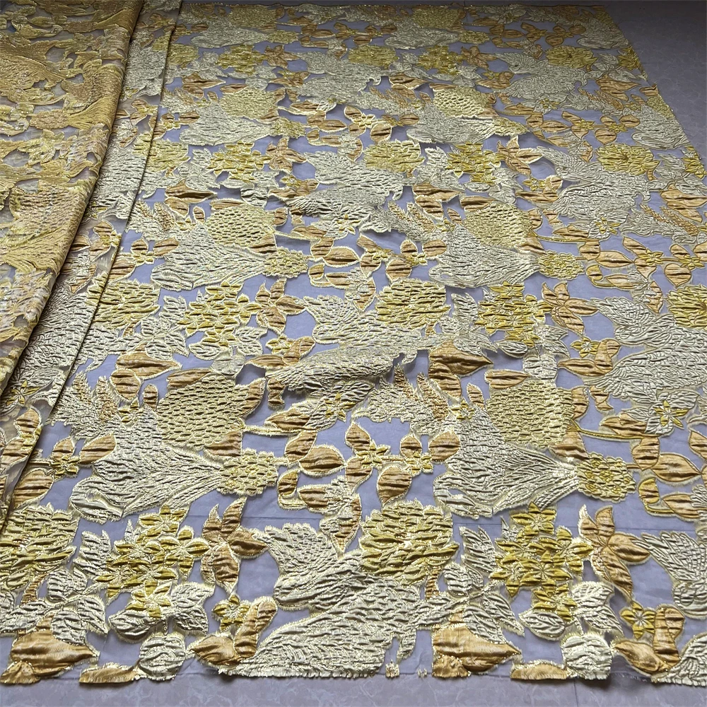 

Африканский нигерийский 2025 высококачественный тюль с вышивкой и блестками, кружевная ткань, платья, шитье, бисер, камень для выпускного вечера, 5 ярдов, JY485