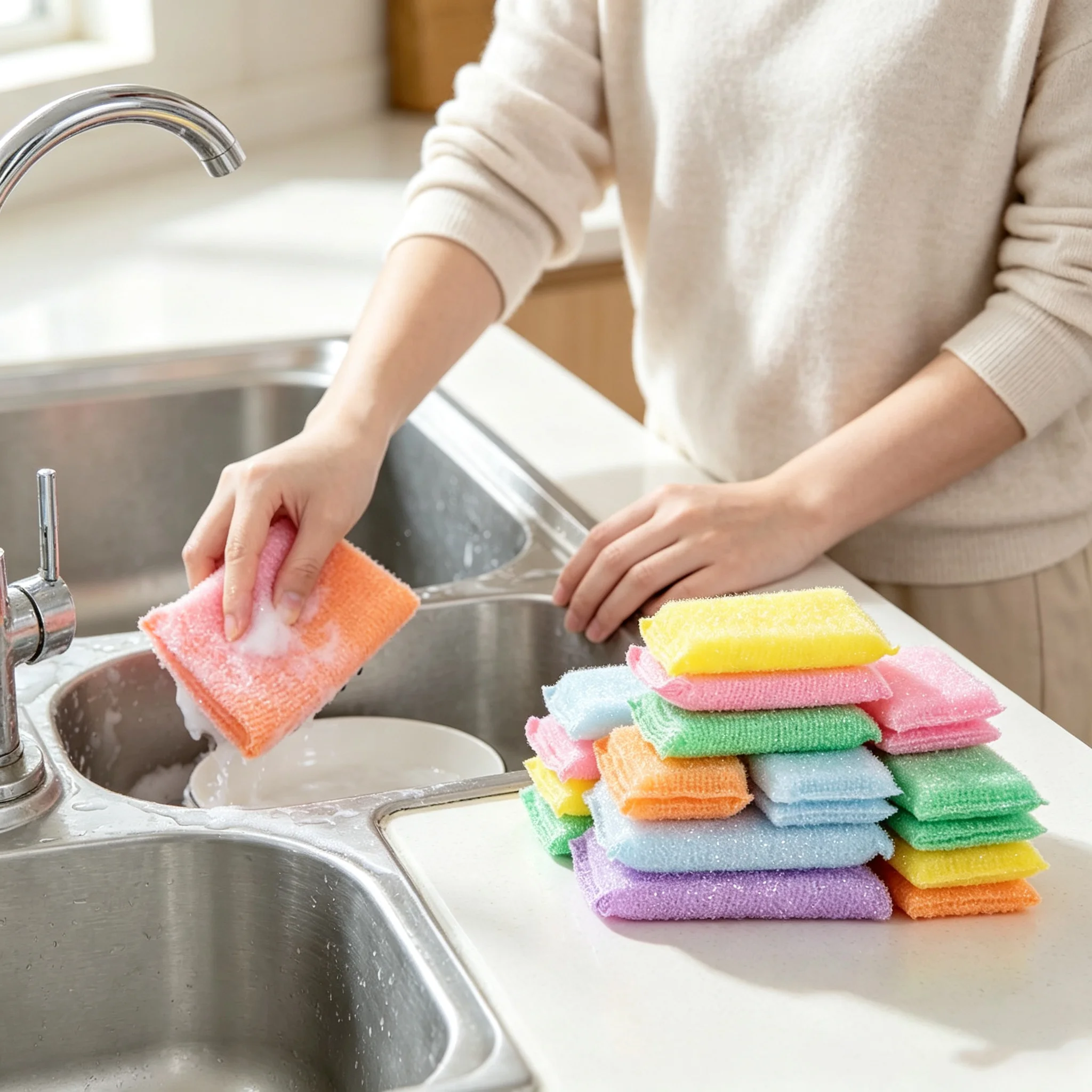 4/24PCS Double Sided Steel Wire Sponge Wipe Non-Stick Oil Brush Kitchen Dishcloth Scouring Pad Rag Cleaning Tool for Home