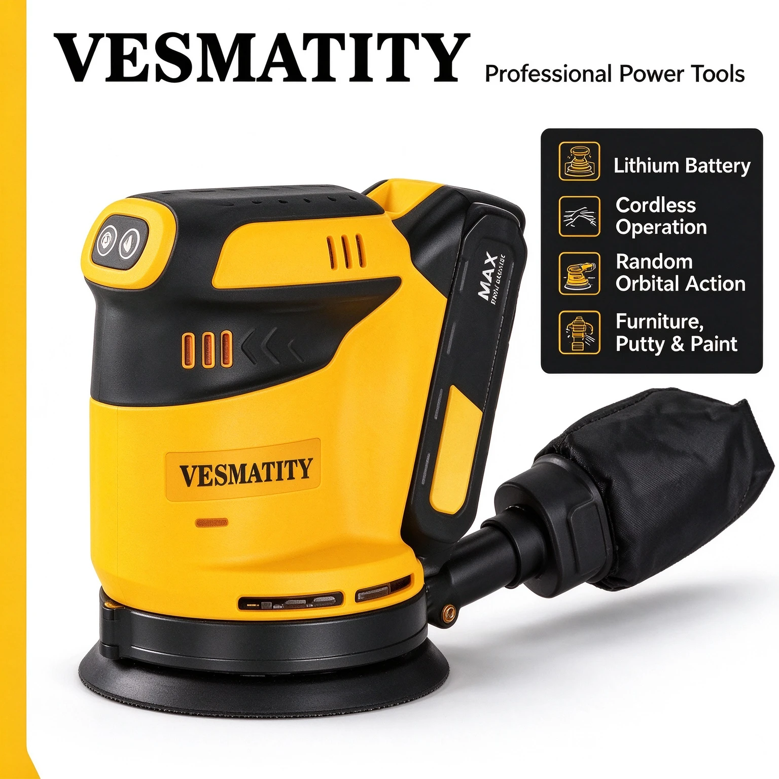 18V Rechargeable Lithium Disc Orbital Sander Cordless Electric Sander For Wood Sanding Putty Grinding Surface Paint Polishing