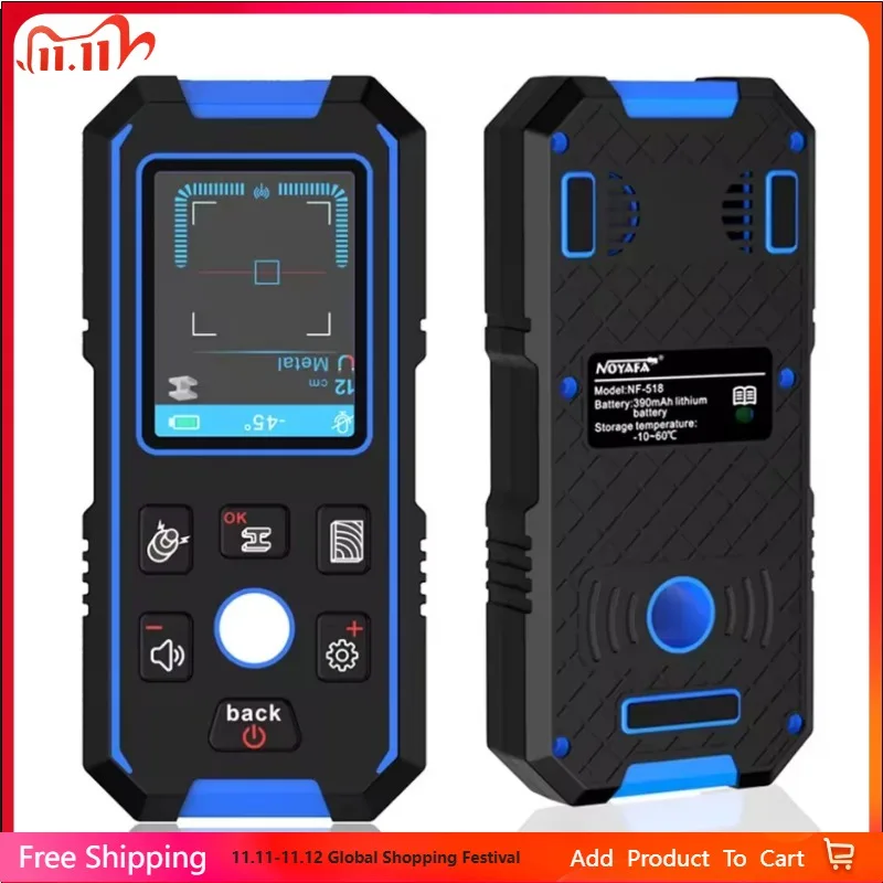

NF-518 Ponbos Professional Metal Detector LCD HD Digital AC Wood Stud Finder Undeground Wall Scanner Cable Wires Depth Tracker