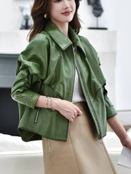 Veste en cuir de mouton véritable pour femme, manteau en cuir véritable, noir, vert, spécial, printemps, automne