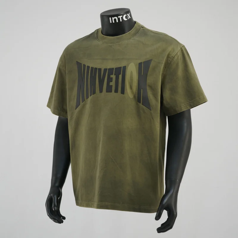 

Japanese style retro washed short sleeved T-shirt for men in summer, niche design, printed trendy loose casual men's clothing