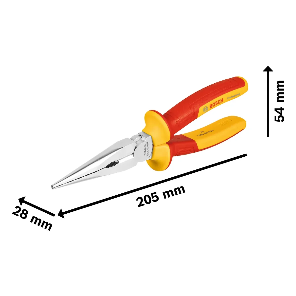 BOSCH 1600A02NE3 VDE Long Nose Pliers Straight 200mm Professional Hand Tools