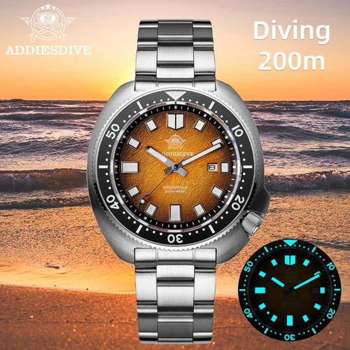 Imagen 2 del producto ADDIESDIVE Reloj de buceo de cuarzo para hombre AD2511 200M Caja de acero inoxidable 316L resistente al agua BGW9 Cerámica de zafiro superluminoso