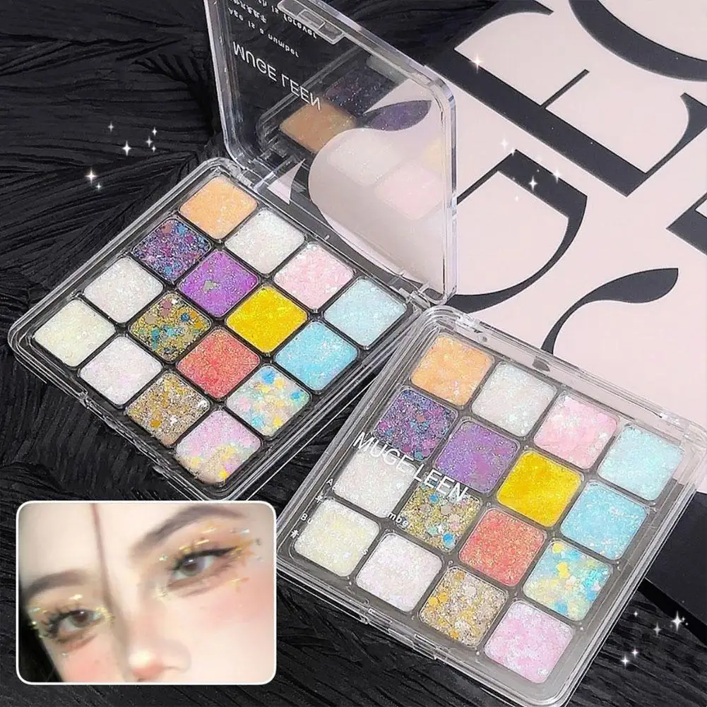 Paleta de sombra de ojos de 16 colores, polvo brillante de artista colorido, Kit de sombra de ojos pigmentada mate prensado, maquillaje G3r1