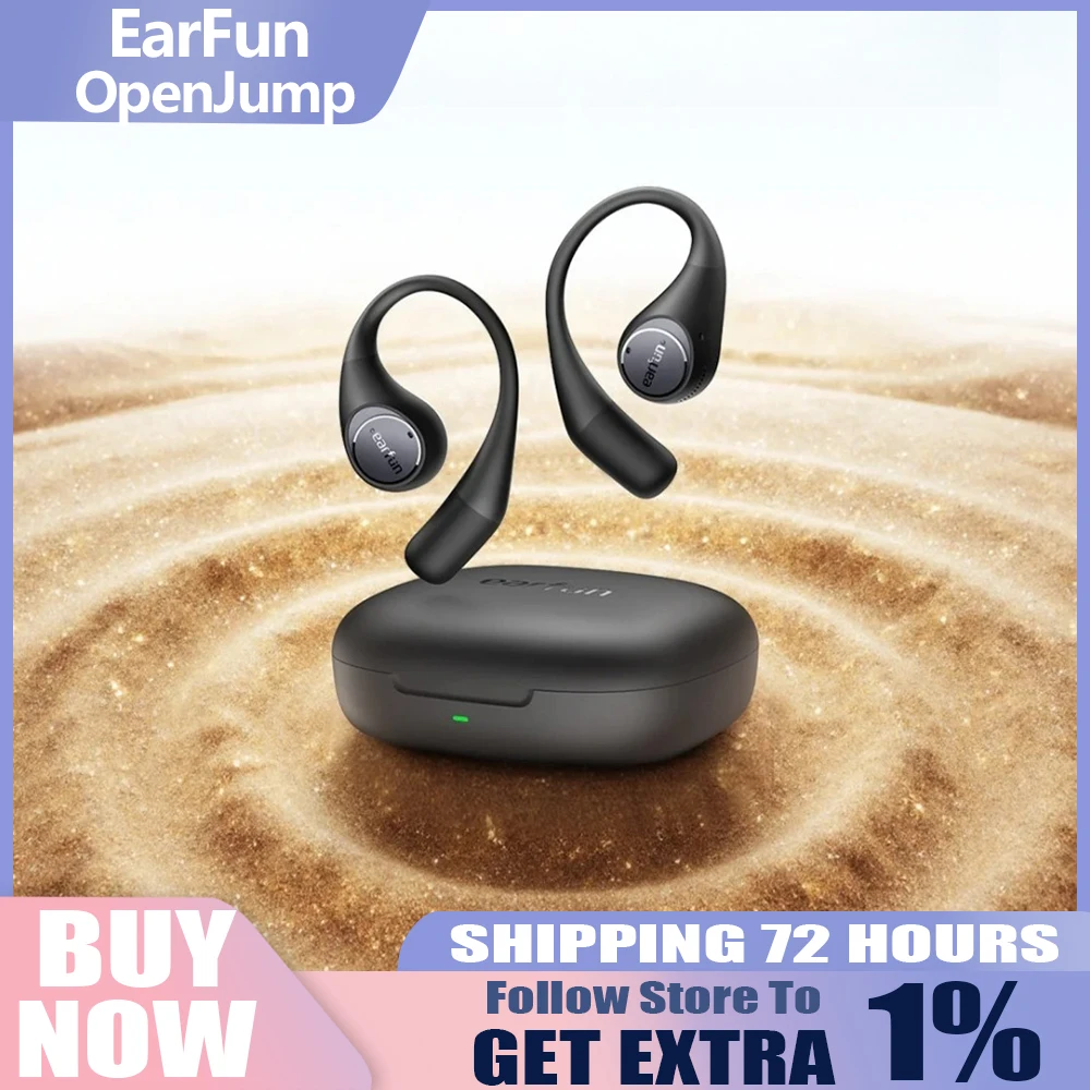 EarFun OpenJump سماعات أذن لاسلكية مفتوحة الأذن 4-mic AI إلغاء الضوضاء الكمون المنخفض مخصص ثلاثية الأبعاد سماعة رأس رياضية مسكنية بانورامية