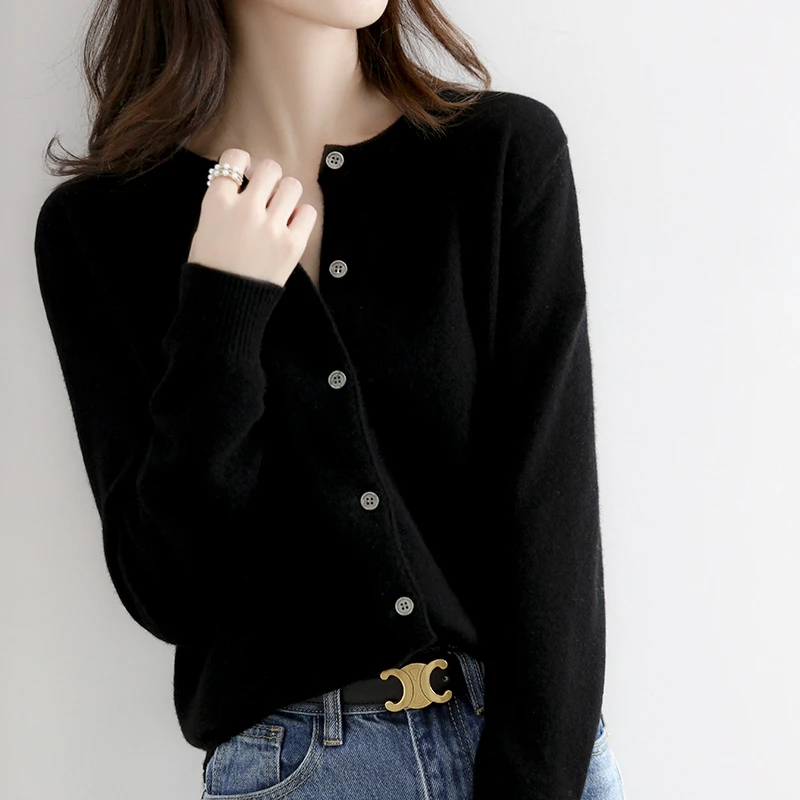 High-end Andy Velvet Cardigan Women Round Neck Spring And Autumn New Loose Knit Coat Sweater ZHI D021