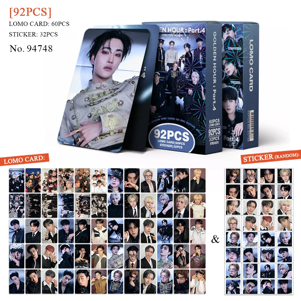 92Pcs/Set ATEEZ New Album GOLDEN HOUR Part.4 Lomo Cards Stickers Postcards Seonghwa Hongjoong Yunho Mingi Hongjoong Fans Gifts