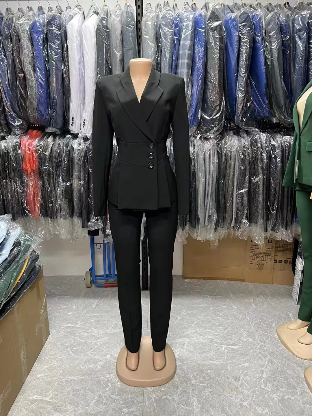 Ladies Formal Pant Suit 2 Piece Set Women Black Navy Female Business Work Wear Blazer Jacket And Trouser