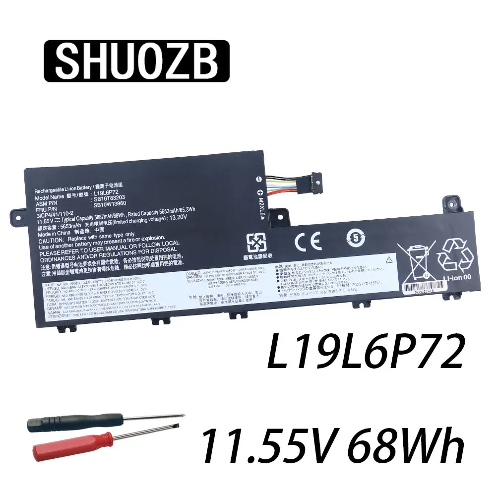 

SHUOZB 11.55V 68Wh 5887mAh L19L6P72 Laptop Battery For Lenovo ThinkPad P15V Gen 1 5B10W13960 SB10T83203 3ICP4/41/110-2 L19C6P72