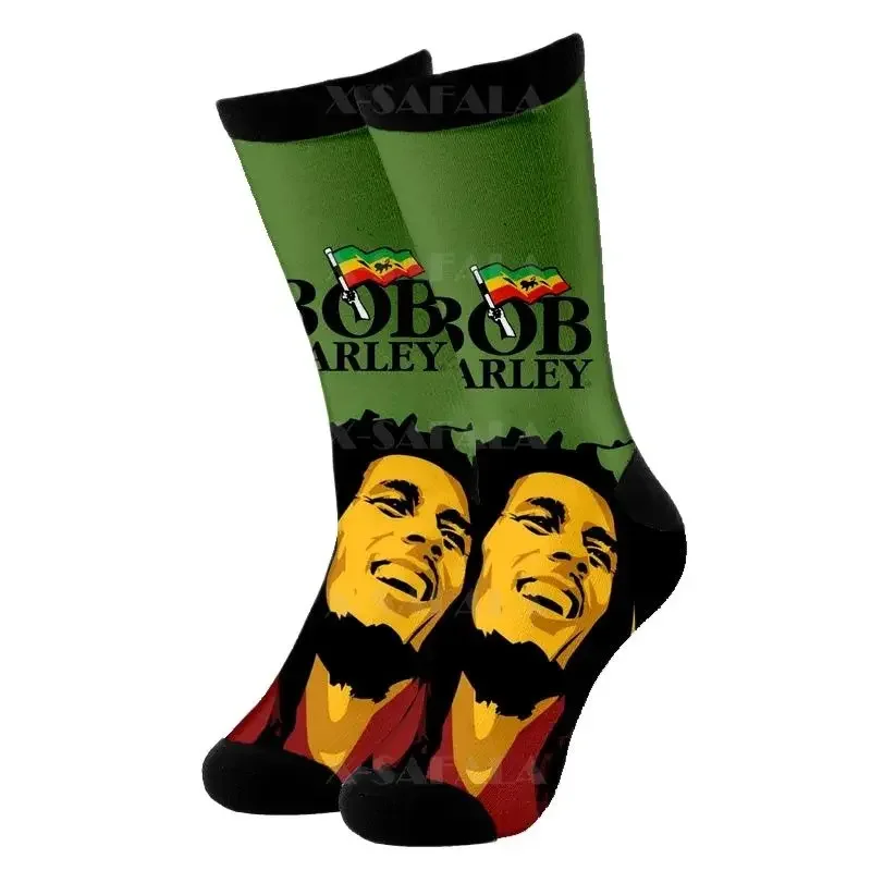 Reggae Singer Bob Marley Weeds Colorful 3D Long Socks Cycling Casual Novelty  Don't Stink Men Women Cotton Funny Leg No-Wash