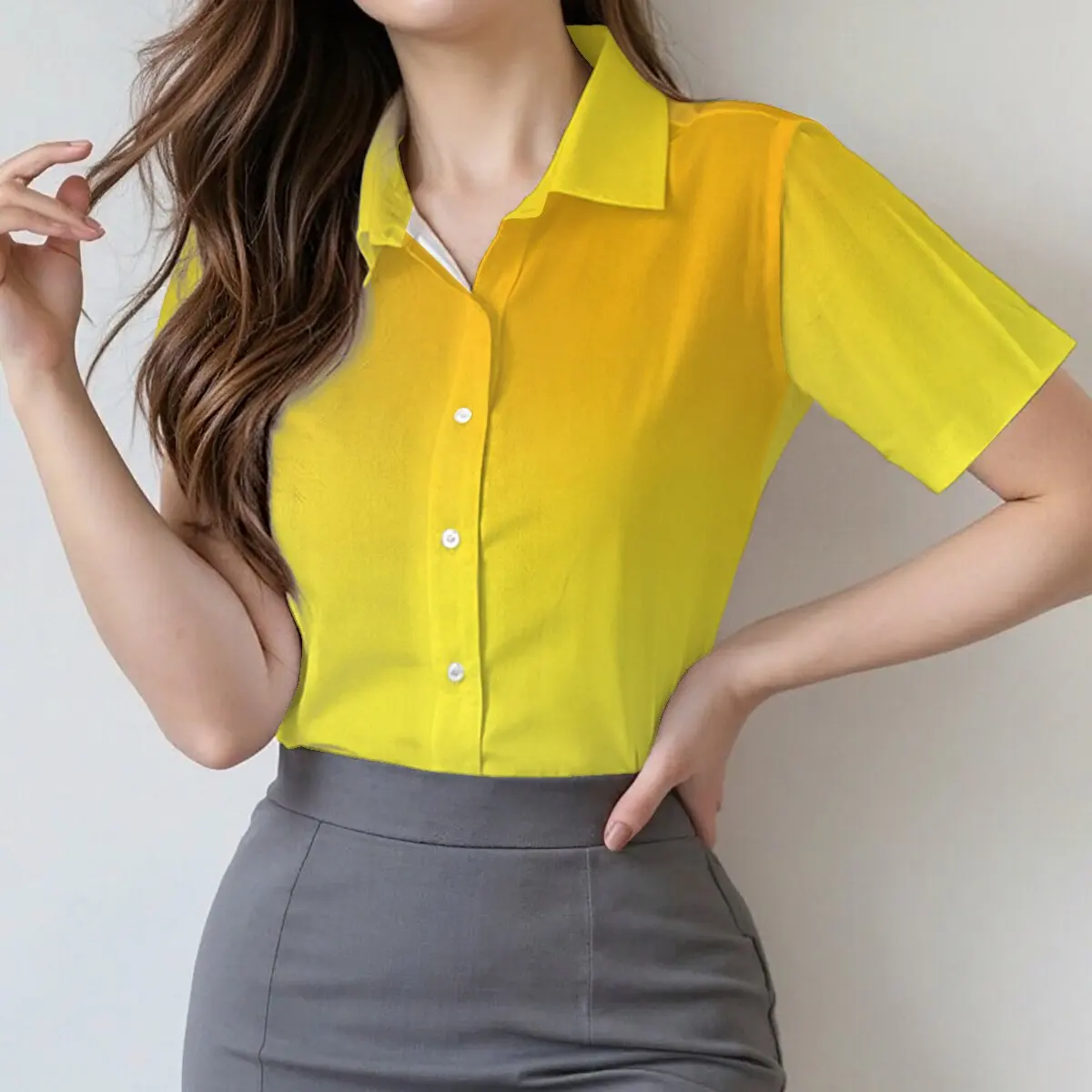 Minimally personalized gradient printed women's summer collar short sleeved shirt, fashionable daily versatile casual top