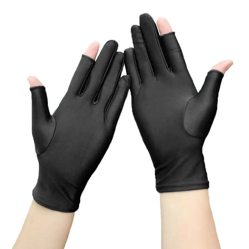 Summer Simple Two Finger Driving Sunscreen Outdoor Women Gloves Fingerless Ice Silk Gloves Man Mittens