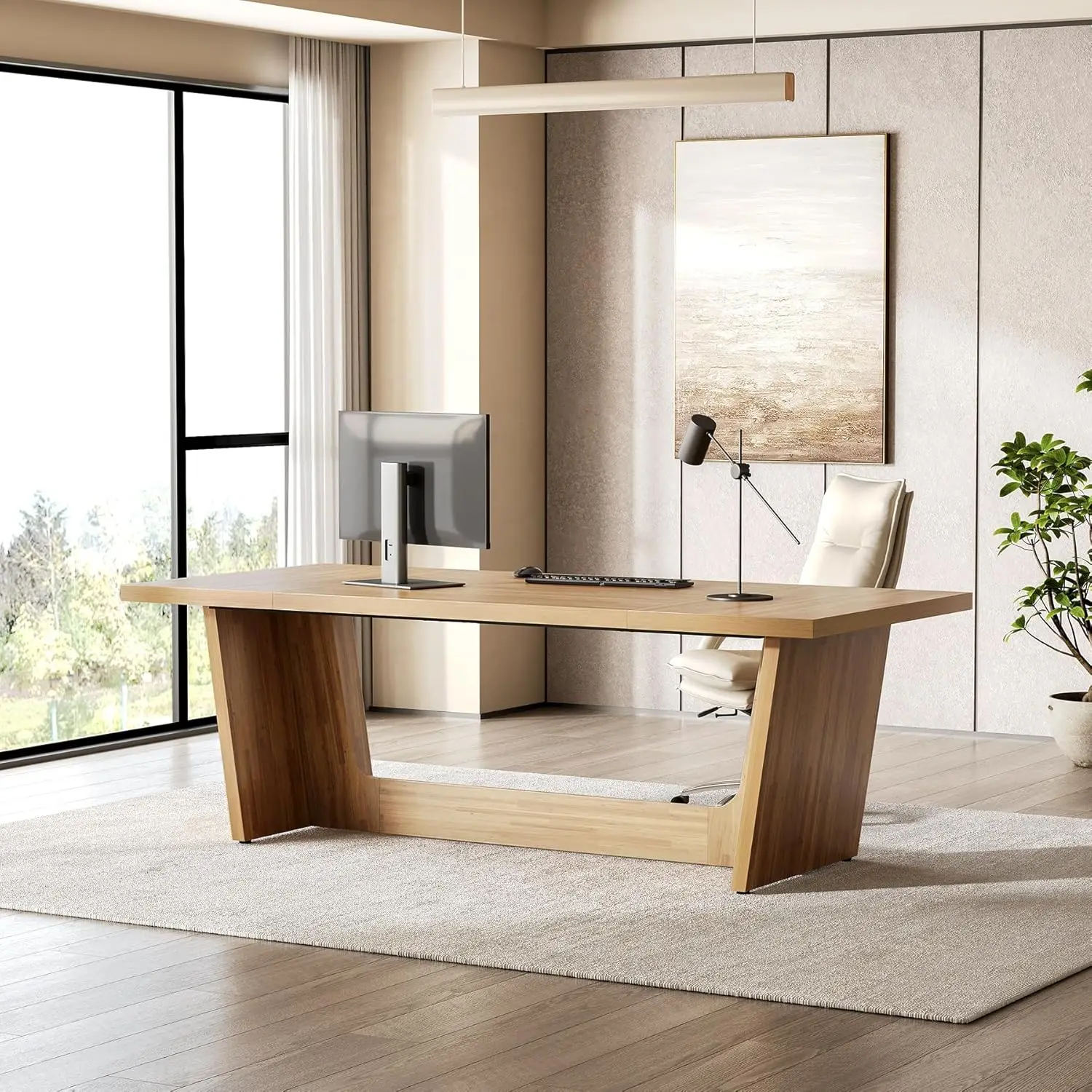 Industrial Executive Desk Wooden Computer Table Large Workstation Home Office Furniture 70.87 Inch Oak, Customized