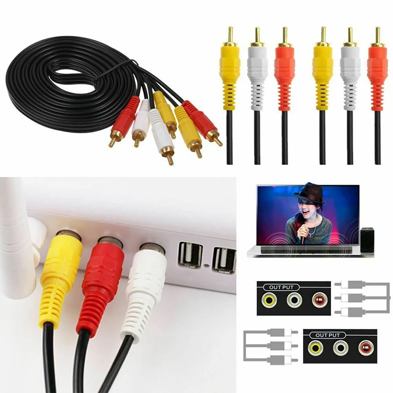 【Fast Ship】1.5M 3M 5M 3RCA To 3RCA Jack Plug AV Audio Video Cord AUX Video Composite Male to Male for TV DVD TVPLUS Cable