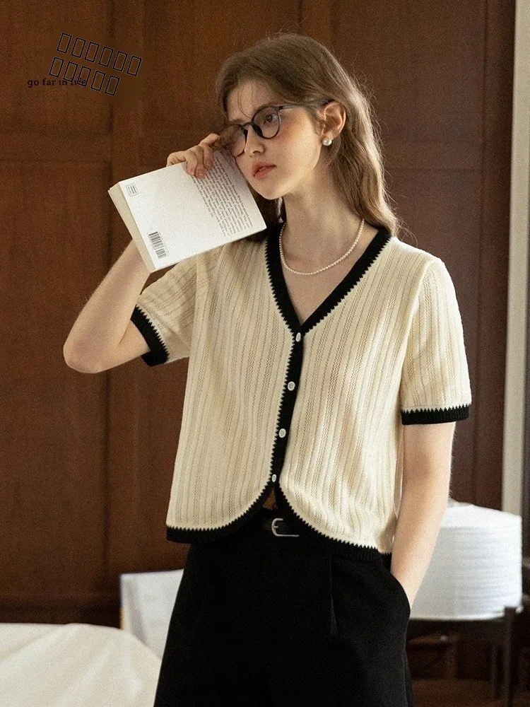 

GOFAR Knitted V-Ne ort Sve Sweater Women's Summer New Classic Bla White Color Blo Cardigan Polyester Fiber Button ...