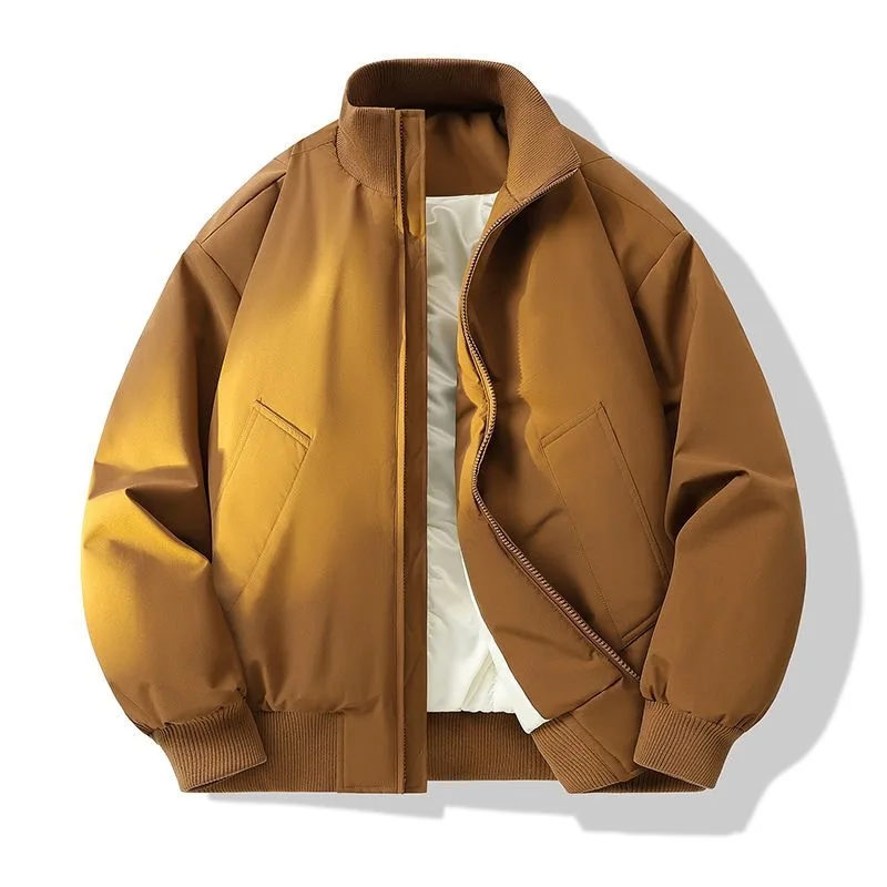 Autumn and Winter New Pure Color American Retro Thickened Warm Cotton-Padded Jacket Men's Casual Loose Sports Large Size Coat