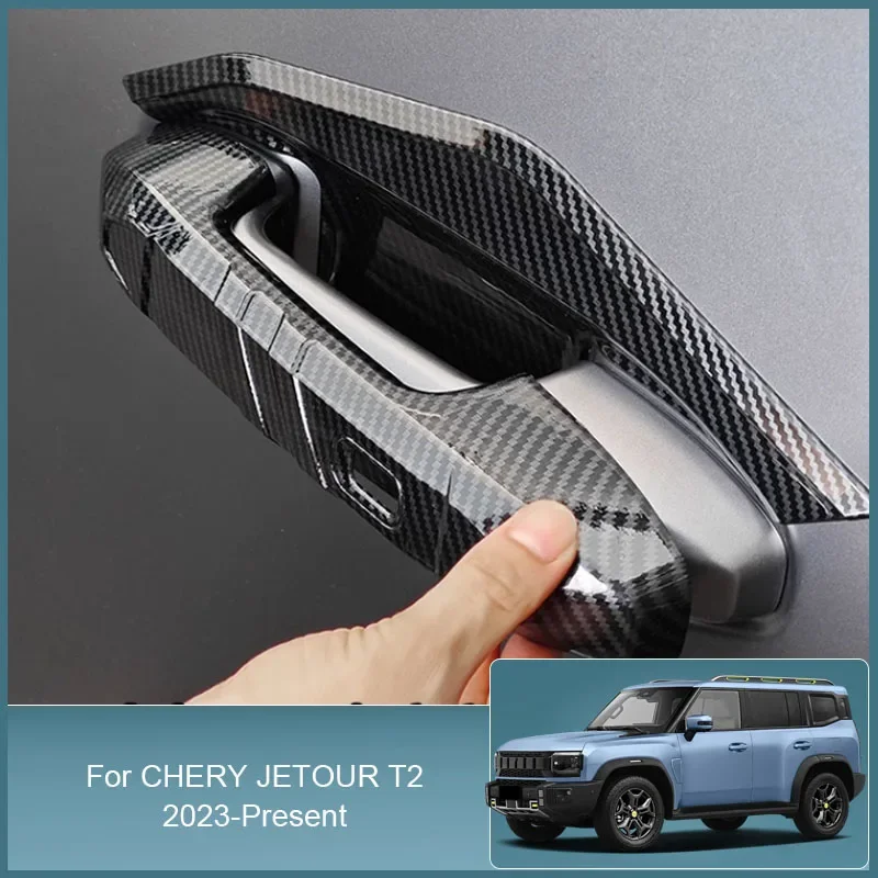 For Chery Jetour T2 2023-2025 Car Carbon Fiber ABS Car Door Handle Bowl Protect Sequin Auto Tailgate Handle Bowl Frame Accessory