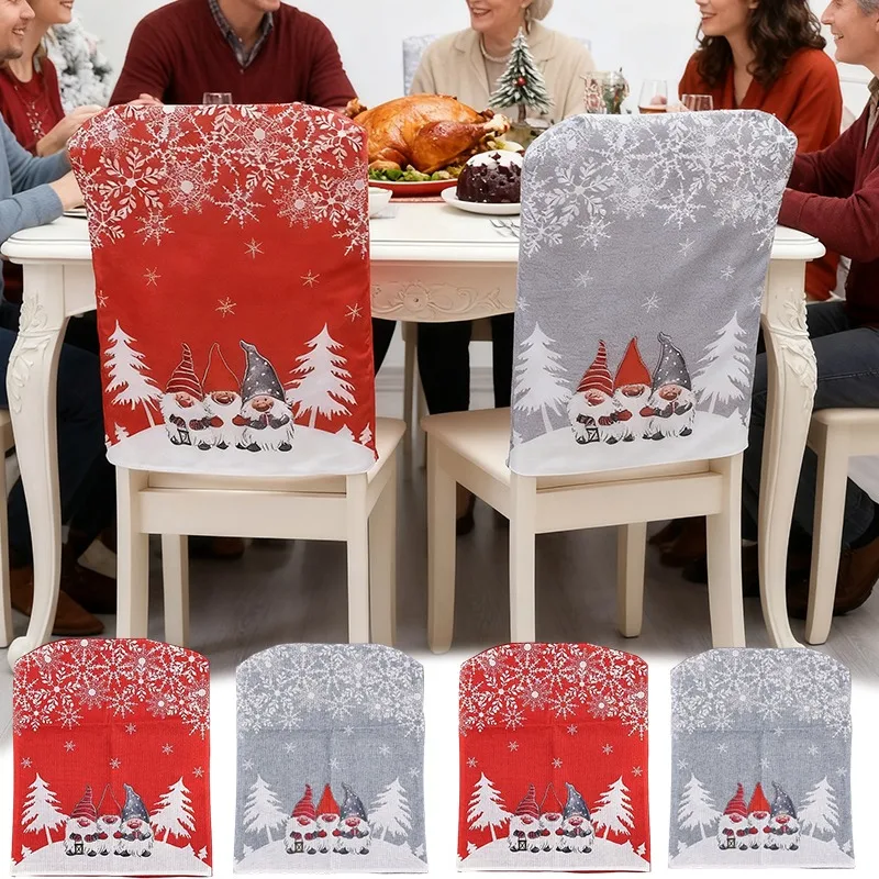 

Christmas Chair Covers, Red & Gray Chair Covers, Christmas Dining Room Decor, Elastic Chair Covers for Christmas Party Supplies