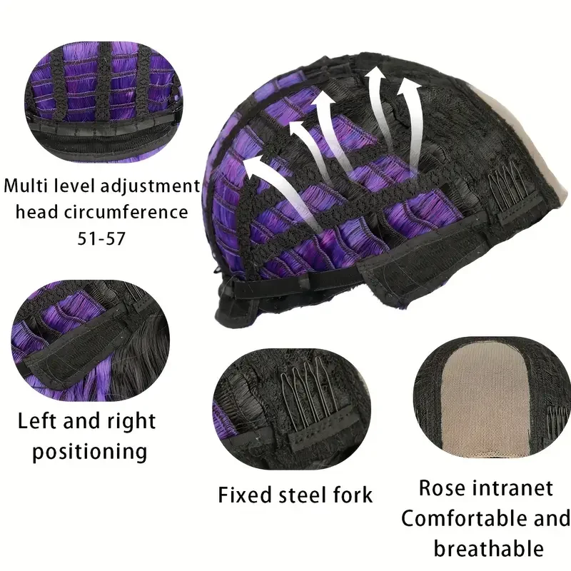 باروكة صناعية متوسطة الحجم متدرجة باللون الأزرق والأرجواني بدون غرة، باروكة عالية الجودة مقاس 24 بوصة للنساء يوميًا، والحفلات التنكرية، وما إلى ذلك