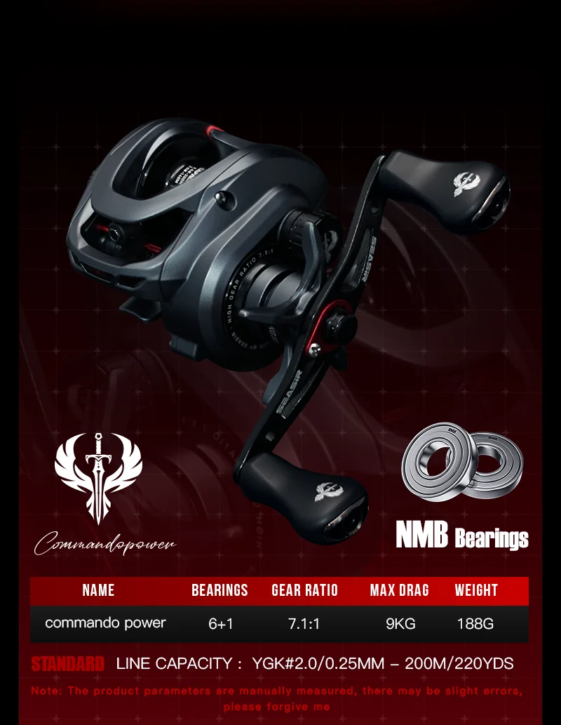 Seasir Commando Power Baitcaster-Rolle, Hochgeschwindigkeits-Übersetzungsverhältnis 7,1:1 Drag 9 kg, neue Generation Drag Clicker, Fresh Saltwater Fishing – Detail 2
