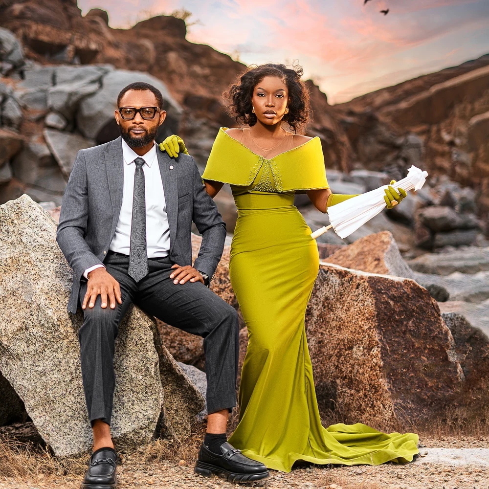 

Mermaid Evening Dress Luxury Beaded Satin Nigerian Wedding Reception Dress Off Shoulder African Women Birthday Dress Customizes