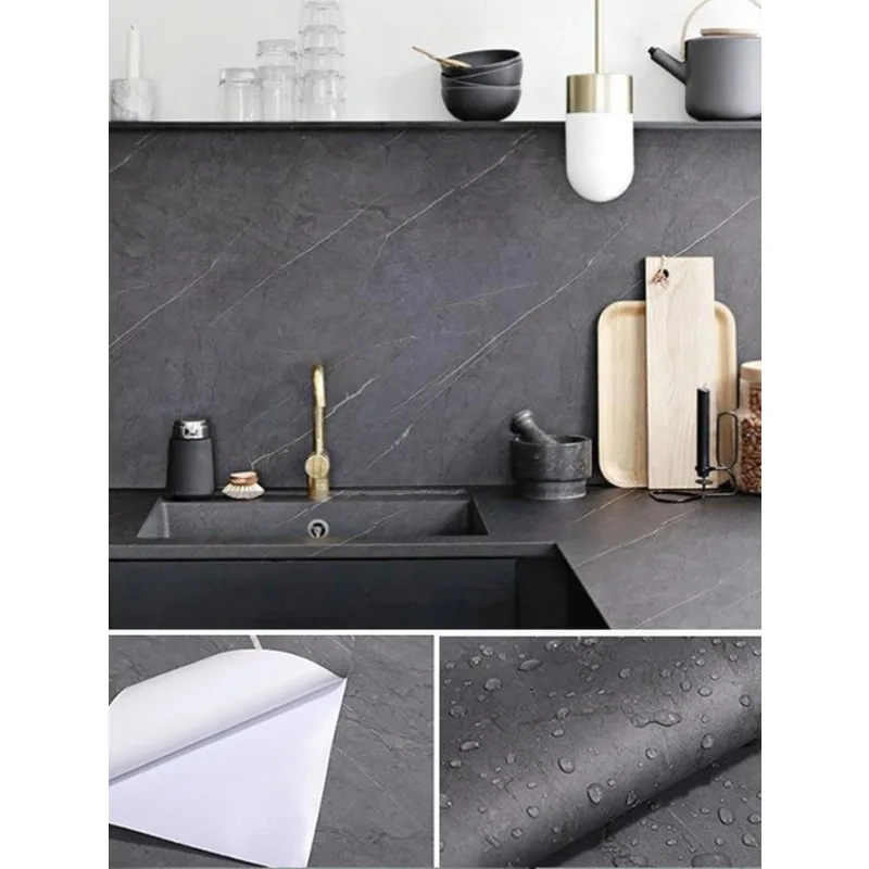 High Temperature Resistant Thickened Marble Kitchen Anti-oil Sticker Kitchen Cabinet Desktop Wallpapers Self Adhesive Waterproof