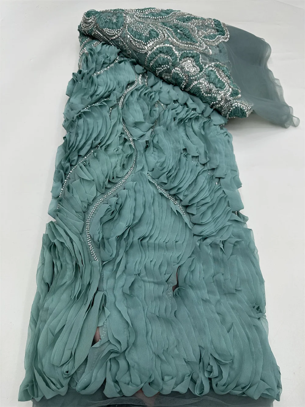 African Lace Fabric 2025 High Quality French 3D Flower Sequins Embroidery Beads Tulle Lace Fabric For Party Dress Wedding Women