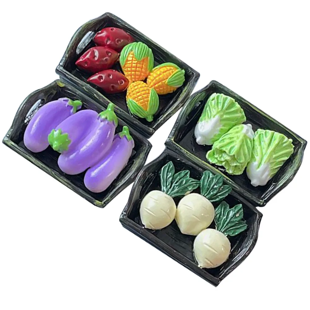 4pcs 수지 소형 야채 바구니 하우스 액세서리 장식 모델 사랑스러운 미니 바구니 미니에 대한 마이크로 풍경