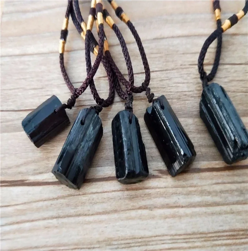 1 قطعة الكريستال الطبيعي الأسود التورمالين الحجر الخام قلادة قلادة الأسود التورمالين عمود الخام #6