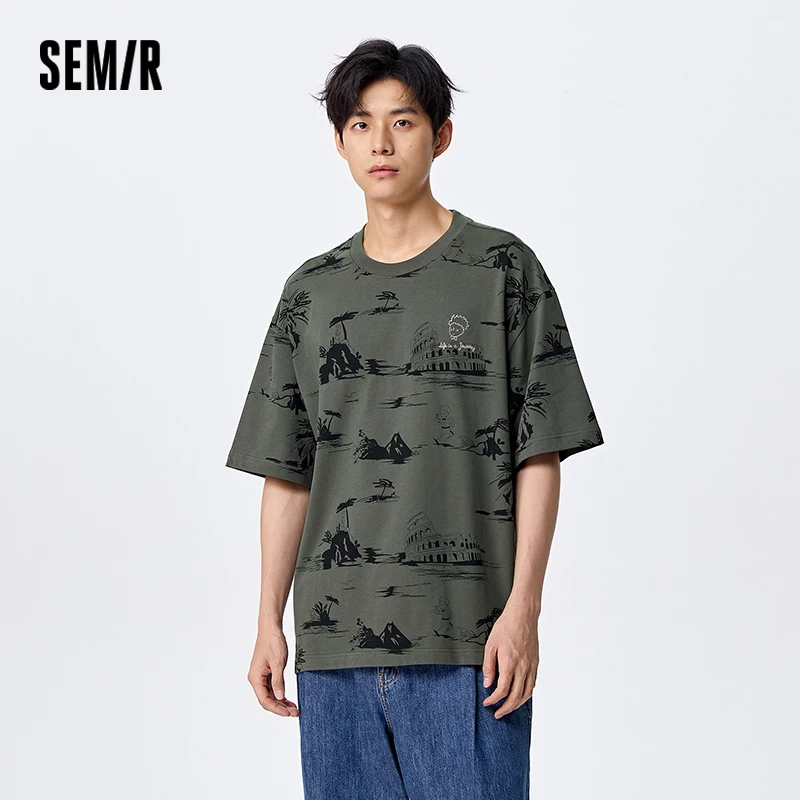 Semir Short Sleeve T-Shirt Men Autumn Trendy Full Print Design Couple Wear Fashion Cotton Top