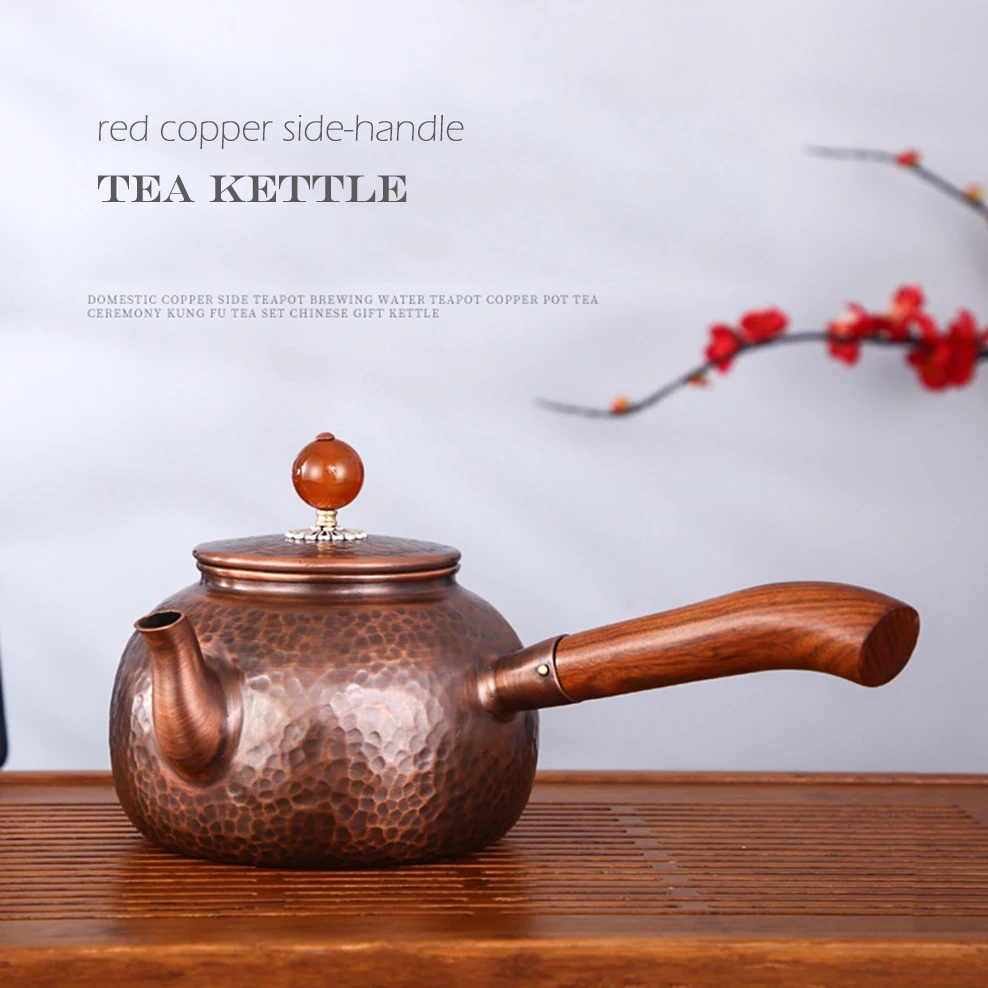 600ml, Handmade purple copper tea kettle, Boiling water teapot, Chinese health copper tea pot, Tea ceremony Kung Fu tea set