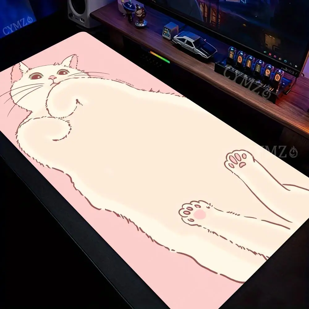 

Коврик для мыши с милым белым котом, настольный коврик с прошитыми краями, резиновый противоскользящий прочный аксессуар для ПК, игровые коврики, коврик maus
