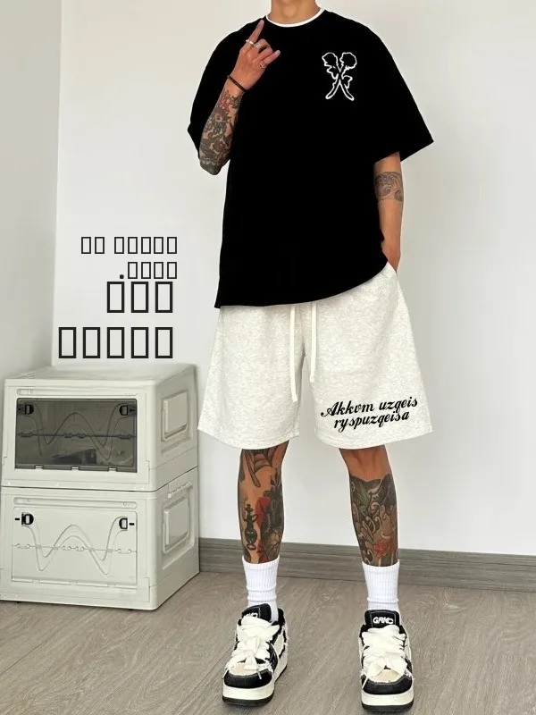 

Мужские спортивные шорты свободного кроя, повседневные, прямые, из хлопка, летние, дышащие, с принтом, на шнурке, с эластичным поясом, пятикарманные.