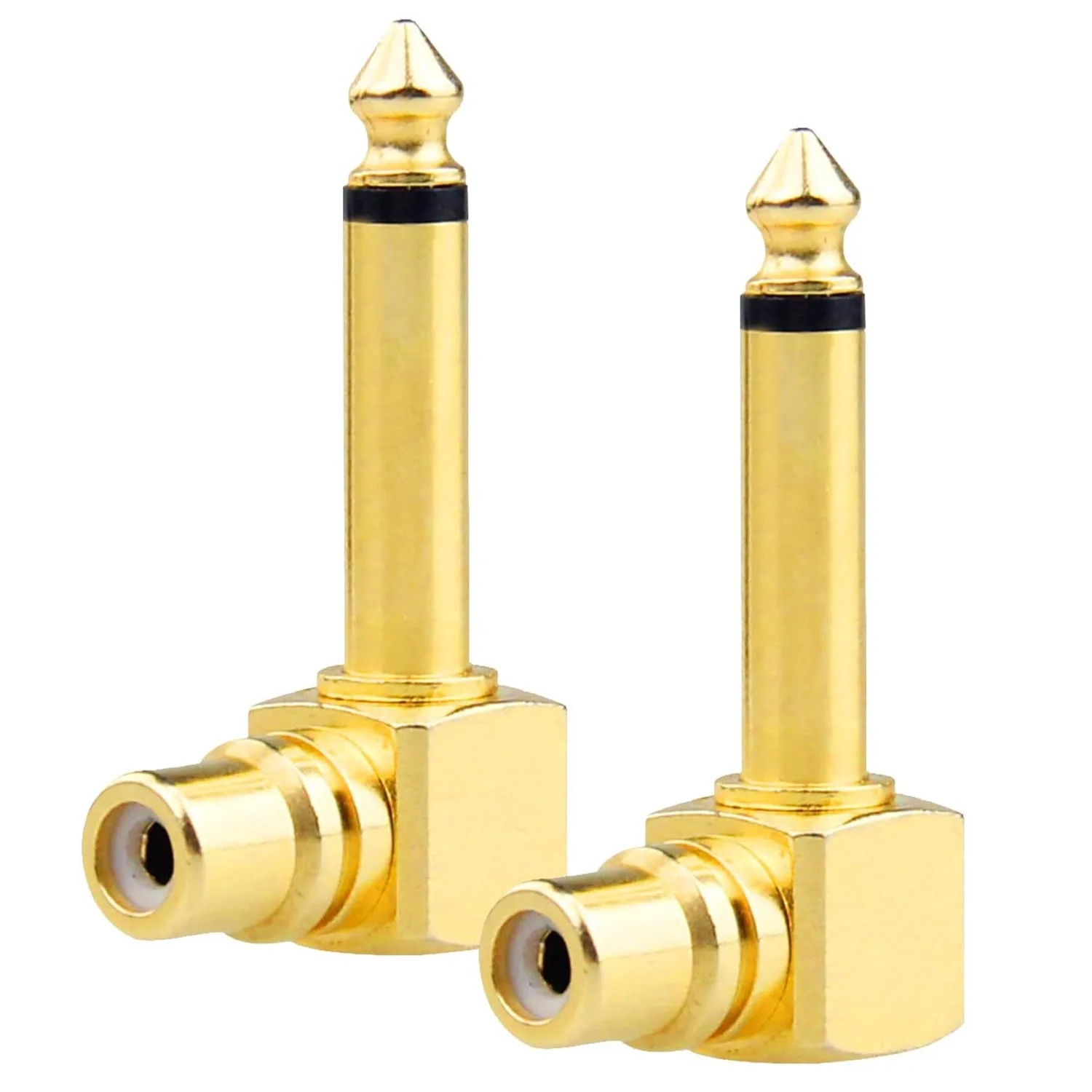 1 szt. Złota miedź RCA Phono żeńskie do 6,35 mm 1/4 "męskie Mono kątowe prawdziwe słuchawki audio gitara złącze adaptera mikrofonu — zdjęcie produktu 6