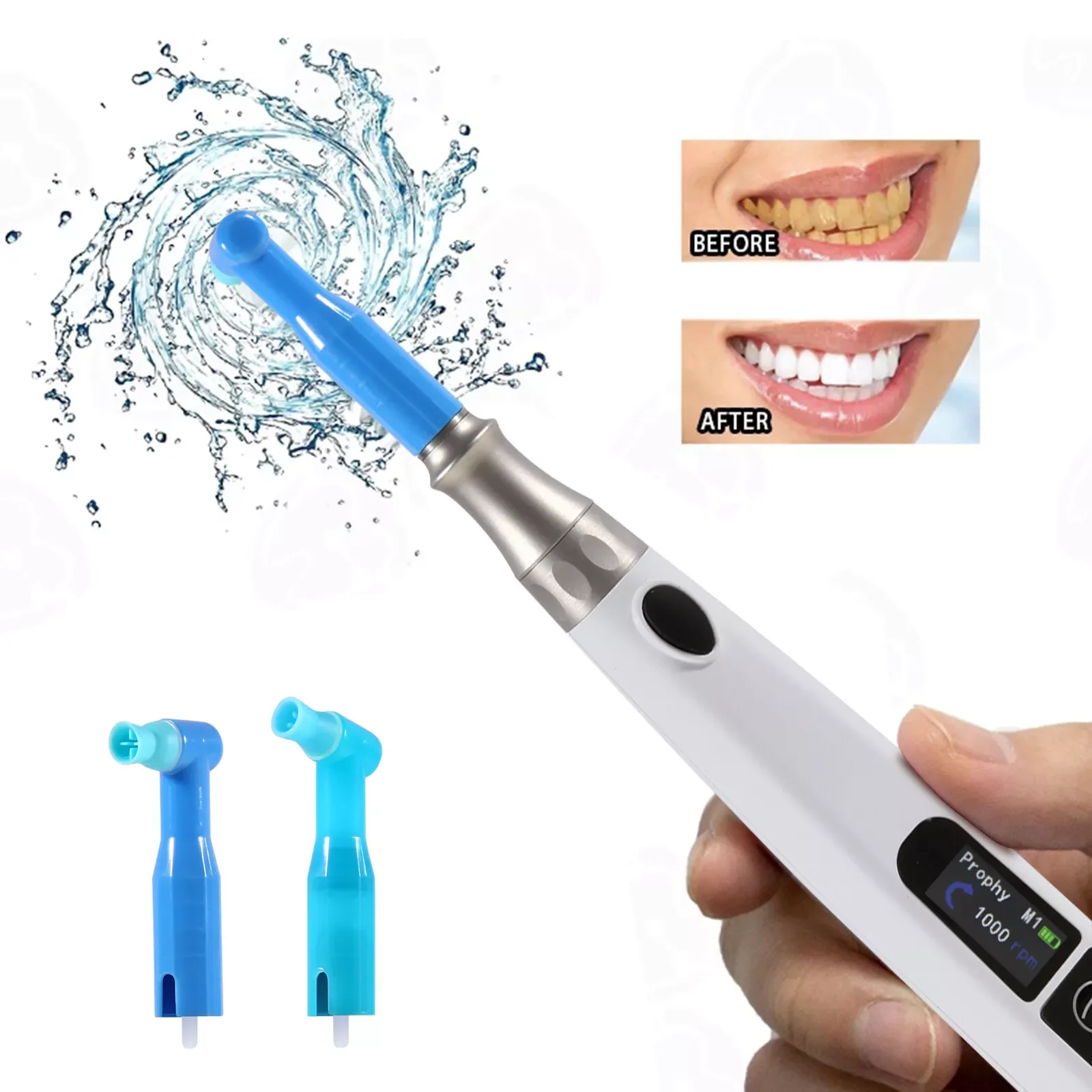 Dental Cordless Electric Hygiene Prophy Handpiece 360° Swivel +2pcs Prophy Angles