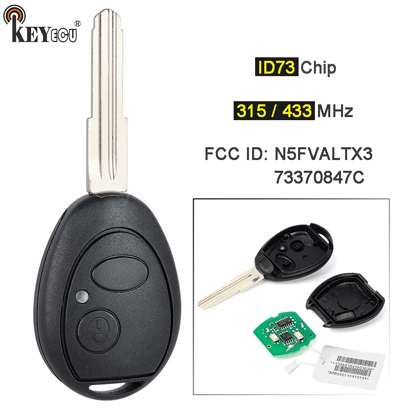 KEYECU 315/ 433MHz ID47 Chip FCC ID: N5FVALTX3 / 73370847C Remote Key Fob key 2 Buttons for Land Rover Discovery 2 1999-2004