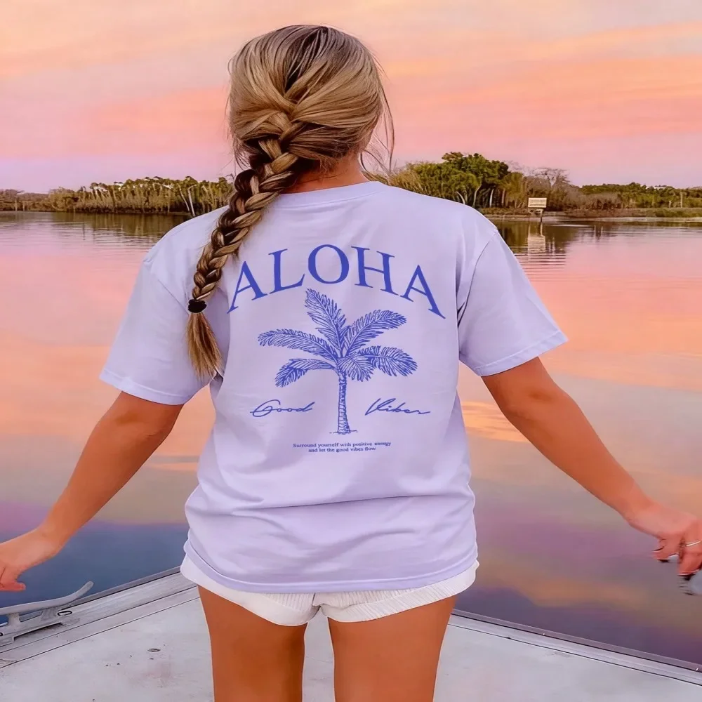 Unisex T Shirt ALOHA Good Vibes Beach Summer Vacation Palm Tree Tropical Hawaiian Women's T-shirt Streetwear Women's Clothing