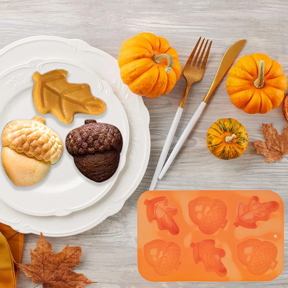 Acorn Leaf Silicone Chocolate Molds, Thanksgiving Fall Theme Candy Molds Fall Autumn Baking Molds for Jelly Ice Cube Trays