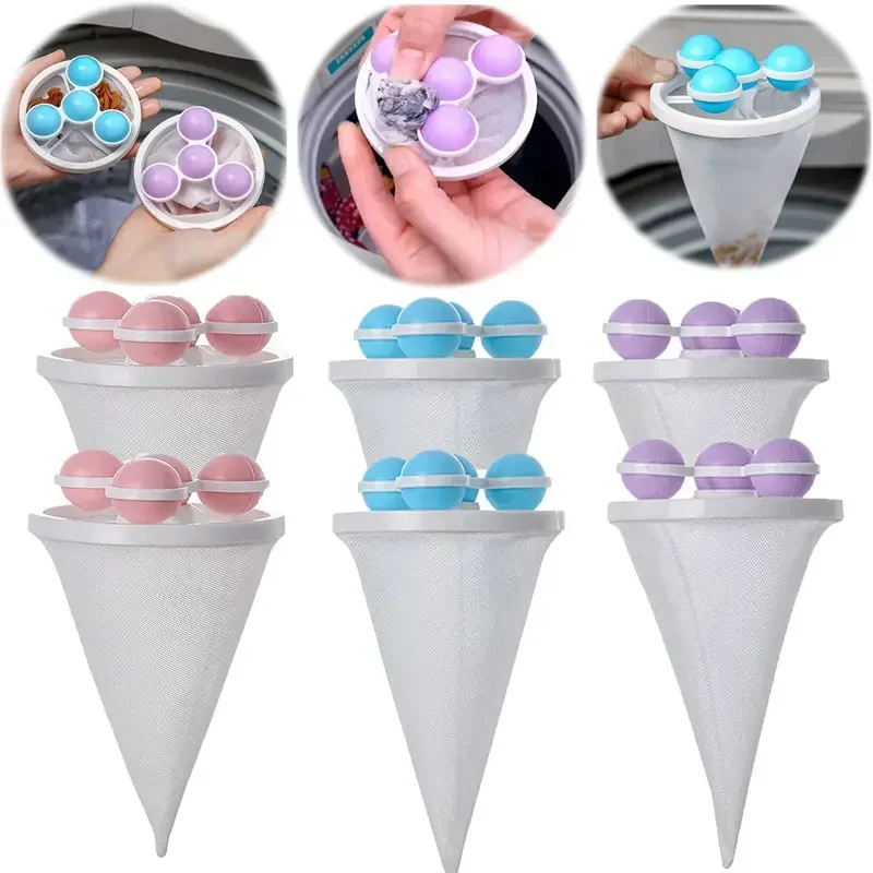 Reusable Washing Machine Filter Bag Floating Lint Hair Catcher Pet Hair Removel Dirt Collection Mesh Laundry Ball Cleaning Tools