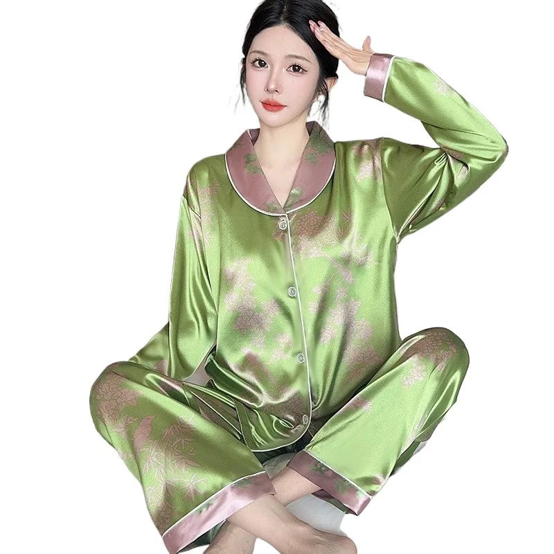 Spring  Summer New Models Smooth and Soft Student Loungewear Two-piece Set 2026 Cross-border Silk Feel Ice Silk Women's Pajamas