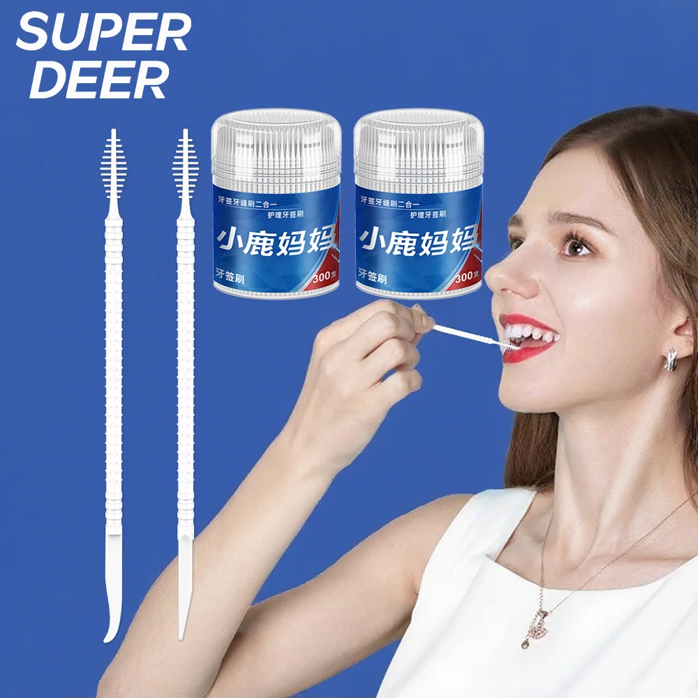 

300pcs Household Interdental Brush Straight Curved Head Design Plastic Toothpicks Cleaning Between Teeth Oral Care