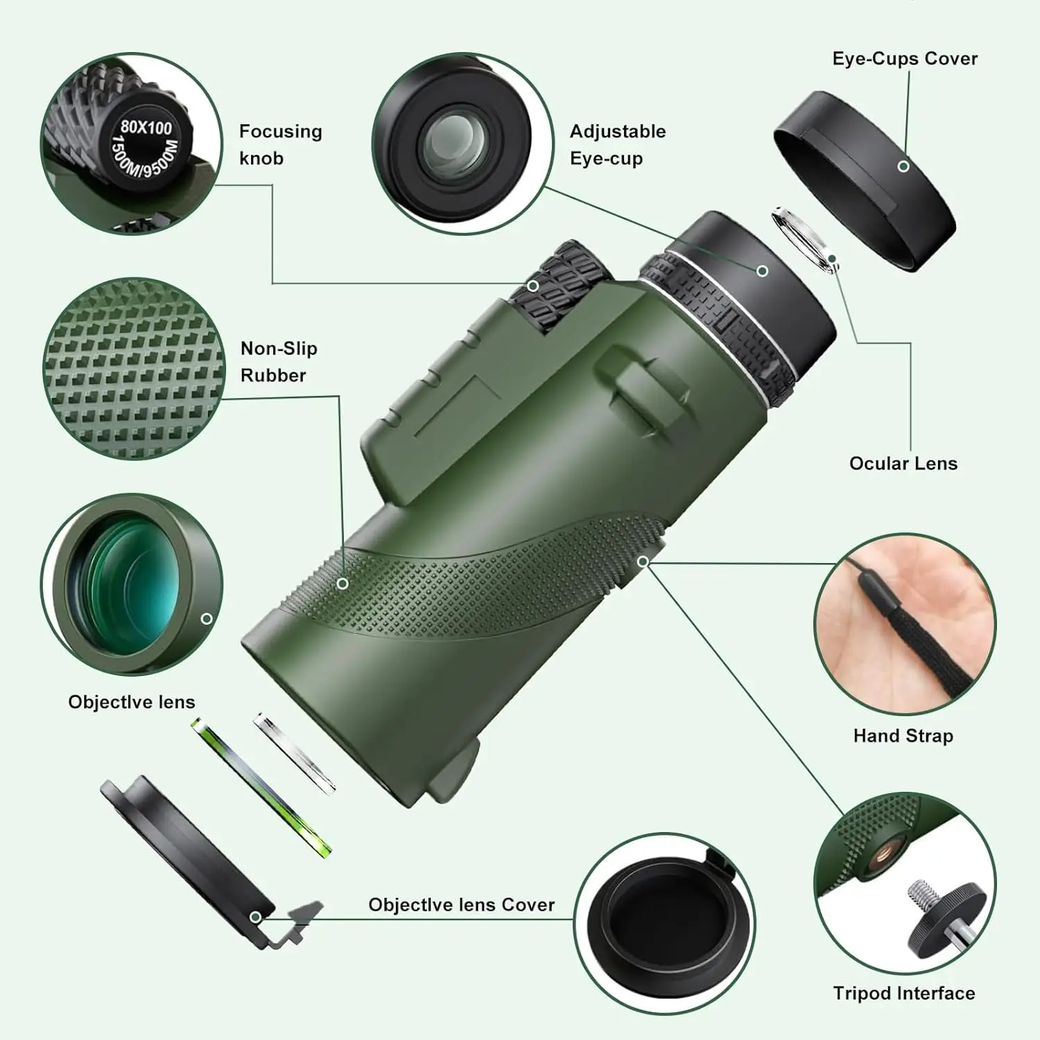 Imagem -04 - Telescópio Monocular Portátil para Adultos Monóculos hd Monocular de Alta Potência para Smartphone Compacto e Impermeável 80x100