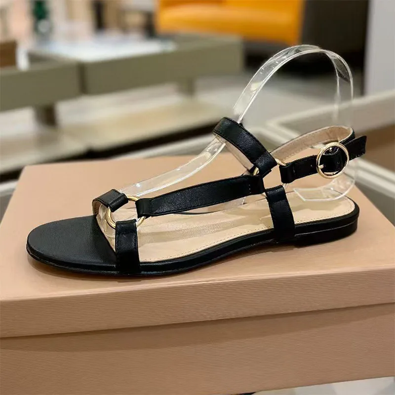 

Classic Genuine Leather Sandals Women Metal Buckle Strap Casual Sandals Summer Comfort Flat Shoes Woman Modern Sandalias Woman