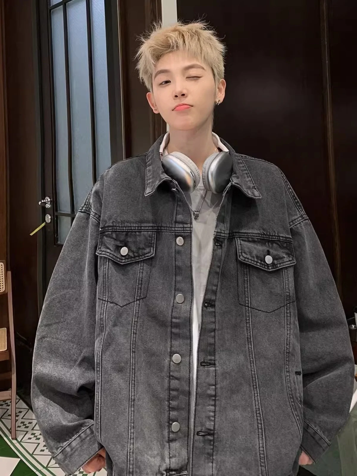 

Oversize American Retro Waed ey Denim Jaet for Men 300 Pou Large Size Autumn Winter Trendy Brand Ins Sle Jeans Jaet