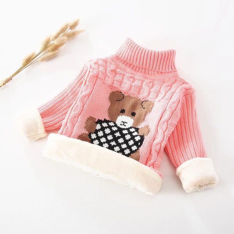 1-8 Years Warm Cute Winter Boys Girls Sweater Cartoon Bear Knitted Bottoming Turtleneck Children Birthday Present Sweater